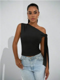 Solid-Color Slash Neck Sleeveless Top  GYWO-55055
