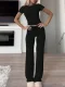 Solid Color Short Sleeve Sports Two Piece Pants Set GYWO-55007