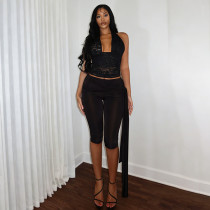 Lace Backless See Through Top Seventh Pants Suit MXBF-J26ST073