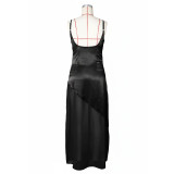 Sexy Backless Satin Patchwork Chiffon Maxi Dress ZSD-0778