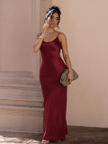 Sexy Backless Satin Patchwork Chiffon Maxi Dress ZSD-0778