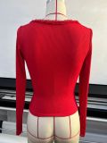 V Neck Solid Color Tops GYWO-55040