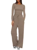 Sport Long Sleeve Solid Color Two Piece Pants Set GYWO-8836