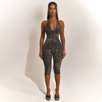 Leopard Print Backless Sleeveless Seventh Jumpsuit MXBF-J26JP064
