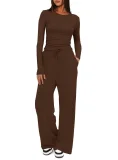 Sport Long Sleeve Solid Color Two Piece Pants Set GYWO-8836