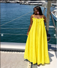 3D Floral Sleeveless Loose Sling Maxi Dress GCYF-2609