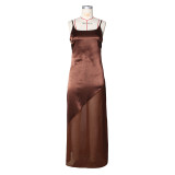Sexy Backless Satin Patchwork Chiffon Maxi Dress ZSD-0778