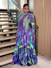 Mesh Print Long Sleeve Maxi Dress ZSD-0777