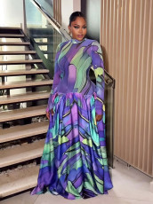 Mesh Print Long Sleeve Maxi Dress ZSD-0777