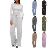 Sport Long Sleeve Solid Color Two Piece Pants Set GYWO-8836