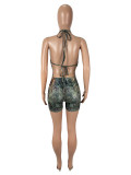 Leopard Print Hollow Out Halterneck Romper SHD-9793