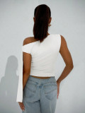 Solid-Color Slash Neck Sleeveless Top  GYWO-55055