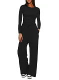 Sport Long Sleeve Solid Color Two Piece Pants Set GYWO-8836