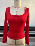 V Neck Solid Color Tops GYWO-55040