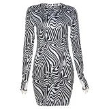 Long Sleeve Print Slim Mini Dress GYEF-GA312-001