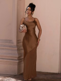 Sexy Backless Satin Patchwork Chiffon Maxi Dress ZSD-0778