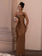 Sexy Backless Satin Patchwork Chiffon Maxi Dress ZSD-0778