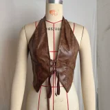 Halterneck Tie Up PU Leather Tank Top GPBY-VE739