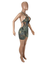 Leopard Print Hollow Out Halterneck Romper SHD-9793