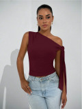 Solid-Color Slash Neck Sleeveless Top  GYWO-55055