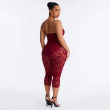 Zipper See Through Lace Patchwork Seventh Jumpsuit MXBF-J26JP126