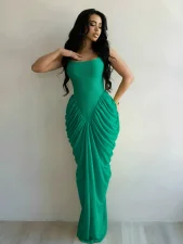 Sleeveless Solid Chiffon Pleated Maxi Dress ZSD-0781