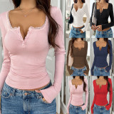 V Neck Solid Color Tops GYWO-55040