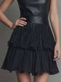Sleeveless PU Leather Patchwork Ruffles Mini Dress GWDS-260143