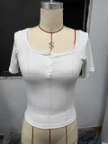 V Neck Solid Color Tops GYWO-55040