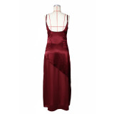 Sexy Backless Satin Patchwork Chiffon Maxi Dress ZSD-0778