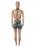 Contrast Color Print Hollow Out Tie Up Romper SHD-9527