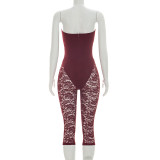 Zipper See Through Lace Patchwork Seventh Jumpsuit MXBF-J26JP126