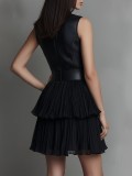 Sleeveless PU Leather Patchwork Ruffles Mini Dress GWDS-260143