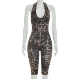 Leopard Print Backless Sleeveless Seventh Jumpsuit MXBF-J26JP064