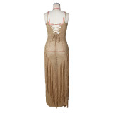 Tassel Knits Sling Beach Maxi Dress ZSD-0347