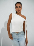 Solid-Color Slash Neck Sleeveless Top  GYWO-55055