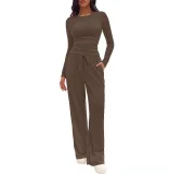 Sport Long Sleeve Solid Color Two Piece Pants Set GYWO-8836