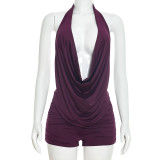 Solid Color Backless Halterneck Two Piece Short Set MXBF-J26ST022