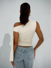 Solid-Color Slash Neck Sleeveless Top  GYWO-55055