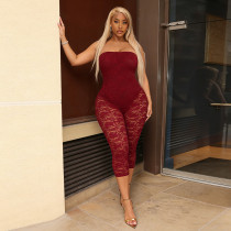 Zipper See Through Lace Patchwork Seventh Jumpsuit MXBF-J26JP126