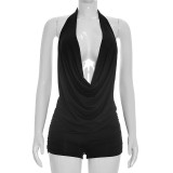 Solid Color Backless Halterneck Two Piece Short Set MXBF-J26ST022