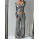 Stripe Square Neck Tops Wide Leg Pants 2 Piece Set GYWO-55053