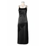 Sexy Backless Satin Patchwork Chiffon Maxi Dress ZSD-0778