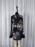 Print Lace Patchwork Flare Sleeve MIni Dress GWDS-260116