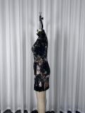 Print Lace Patchwork Flare Sleeve MIni Dress GWDS-260116