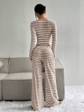 Stripe Square Neck Tops Wide Leg Pants 2 Piece Set GYWO-55053