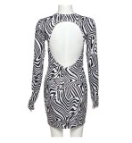 Long Sleeve Print Slim Mini Dress GYEF-GA312-001