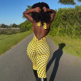 Polka Dots Print Backless Seventh Jumpsuit MXBF-J26JP114
