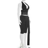 Lace Backless See Through Top Seventh Pants Suit MXBF-J26ST073