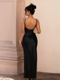 Sexy Backless Satin Patchwork Chiffon Maxi Dress ZSD-0778